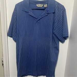 Eddie Bauer Blue Ribbed Polo Shirt Short Sleeve 100% Cotton Size M